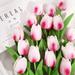 10pcs Artificial Latex Tulips Fake Tulips Bouquet Real Touch PU Tulips Artificial Tulips Flowers for Party Home Wedding Decoration Light Pink