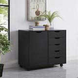 5- Drawer Office Wooden Cabinet Lateral Filing Storage Cabinet Verticle Mobile File Storage Cabinet with shelf Black