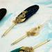 1 Set Decorative Quill Pen Set Retro Copper Comfortable Grip Quill Pen Ink Set for Study Room Blue Copper Feather