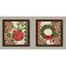 Beautiful Green and Red Wreath and Holly Holidays Sign; Christmas Decor; Two 12x12in Brown Framed Prints Ready to Hang! Green/Brown/Red