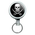 Pirate Skull Crossed Swords Tattoo Design Heavy Duty Metal Retractable Reel ID Badge Key Card Tag Holder with Belt Clip