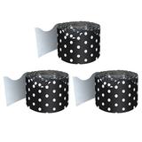 Carson Dellosa Education Black with White Polka Dots Rolled Scalloped Border 65 Feet Per Roll Pack of 3