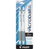 Pilot Acroball .7mm Retractable Pens - Fine Pen Point - 0.7 mm Pen Point Size - Refillable - Retractable - Black Advanced Ink Ink - White Barrel - 2 / Pack | Bundle of 5