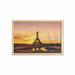 Eiffel Tower Wall Art with Frame View of Eiffel Tower at Sunrise Paris Historical Monument Panoramic Printed Fabric Poster for Bathroom Living Room 35 x 23 Marigold Rose Brown by Ambesonne