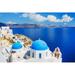 Santorini Island Greece Beautiful View of Blue Ocean and Traditional Dome Church Architecture Poster Print (8 x 10)