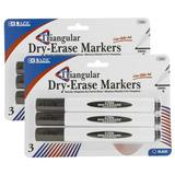 BAZIC Dry Erase Marker Black Color Chisel Tip Whiteboard Pen Marcador Low Odor Markers White Board Pens (3/Pack) 2-Packs