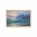 Nature Wall Art with Frame Ocean Waves in the Morning an Sun Sky Above Mountain Foggy Horizon Surreal Scenery Printed Fabric Poster for Bathroom Living Room 35 x 23 Lilac Teal by Ambesonne