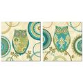 Groovy Teal Brown and Green Decorative Patterned Owls by Veronique Charron; Two 12x12 Poster Prints