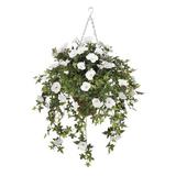 August Grove® Faux Morning Glory Trailing Flowering Plant in Basket Metal/Wicker/Rattan | 33 H x 24 W x 24 D in | Wayfair