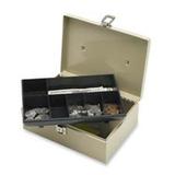 Cash Box- w- Latch Lock- 2 Keys- 7 Cmpmnts- 11in.x7-.75in.x4in.- Gray