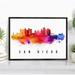 Pera Print San Diego Skyline California Poster San Diego Cityscape Painting Unframed Poster San Diego California Poster California Home Office Wall Decor - 20x30 Inches