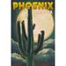 Phoenix Arizona Cactus and Full Moon (16x24 Giclee Gallery Art Print Vivid Textured Wall Decor)