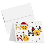 2024 HO HO HO Holiday Greeting Cards & Envelopes â€“ Funny and Cute Emoji White Fold Over for Christmas and New Year | 4.25 x 5.5â€� When Folded (A2 Size) | Bulk Set of 25 Cards and 25 Envelopes