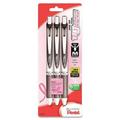 Pentel EnerGel Pink BCA Ribbon RTX Liquid Gel Pens Medium Pen Point - 0.7 mm Pen Point Size - Refillable - Retractable - Black Gel-based Ink - Black Silver Barrel - Metal Tip - 3 / Pack