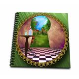 3dRose Through the keyholes Alice In Wonderland art checkered floor bottle of magic water - Memory Book 12 by 12-inch