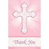 Religious Radiant Cross Pink Thank You Notes w/ Envelopes (8ct)