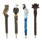 Planet Pens Bundle of Owl Eagle Wolf & Bison Novelty Pens - Fun & Unique Office Supplies Ballpoint Pens Colorful Wild Life Animals Writing Pens Instrument For Cool School & Office Decor - 4 Pack