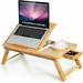 Jadeshay Portable Liftable Bamboo Laptop Desk Adjustable Computer Bed Tray with Drawer and Foldable Legs for Writing Eating Reading Lap Desk