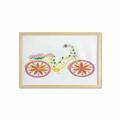 Bicycle Wall Art with Frame Fantasy Bike with Exotic Swirling Floral Detail on the Seat and Tires Hippie Image Printed Fabric Poster for Bathroom Living Room 35 x 23 Pink Yellow by Ambesonne