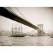New York from under Brooklyn Bridge with a masted schooner in the East river Poster Print (18 x 24)