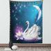 Swan Tapestry Magic Lily and Fairy Swan at Night Swimming in Lake under Moon and Stars Picture Art Wall Hanging for Bedroom Living Room Dorm Decor 40W X 60L Inches Blue White by Ambesonne