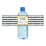 Gold Confetti on Blue & White Stripes Wedding Anniversary Engagement Party Bridal Shower Water Bottle labels Birthday Party Bridal Shower Easy to Use Self Stick Labels