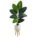 Nearly Natural 5ft. Travelers Palm Artificial Tree in White Planter with Stand