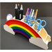 Desk Organizer School Supplies - Cute Rainbow Cloud Wooden Pencil Holder Desk Accesories Decor for Phone Art Supplies Makeup brush Supply Pencils Caddy for Kids and Adults Office