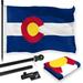 G128 Combo Pack: 6 Feet Tangle Free Spinning Flagpole (Black) Colorado CO State Flag 3x5 ft Printed 150D Brass Grommets (Flag Included) Aluminum Flag Pole