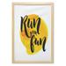 Inspirational Wall Art with Frame Run for Fun Calligraphy Yellow Brushstrokes Backdrop Lifestyle Image Printed Fabric Poster for Bathroom Living Room 23 x 35 Black White Yellow by Ambesonne