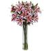 Nearly Natural Rubrum Lily Artificial Floral Arrangement with Large Cylinder Vase Pink/White/Green