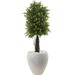 Nearly Natural 40in. Ixora Topiary with White Planter UV Resistant (Indoor/Outdoor) Green