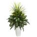 Nearly Natural Plastic 4 Mixed River Fern and Dogtail Artificial Plant in White Planter Green