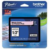 Genuine Brother 1/2 (12mm) Black on Pastel Pink TZe P-touch Tape for Brother PT-7600 PT7600 Label Maker