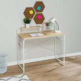 Honey-Can-Do 2-Tier Wood and Steel Home Office Desk with Metal Basket White/Natural