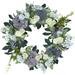 Silk Summer Door Wreath 16 Inch -Handcrafted On A Grapevine Wreath Base- Blue And Purple Tones