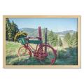 Bicycle Wall Art with Frame Mountain Landscape Illustration of Old Bike with Wild Yellow Flowers in the Basket Printed Fabric Poster for Bathroom Living Room 35 x 23 Multicolor by Ambesonne