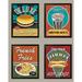 Retro Hot Dogs French Fries Milkshakes Hamburgers; Bright & Fun Set of Four 8 by 10-Inch Framed Fine Art Prints; Ready to hang! Orange/Yellow/Teal