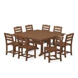 POLYWOOD® La Casa Café 9-Piece Farmhouse Trestle Outdoor Dining Set Plastic in Brown | 59.5 W x 59.38 D in | Wayfair PWS662-1-TE