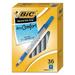 BIC Round Stic Grip Xtra Comfort Ballpoint Pen Value Pack Easy-Glide Stick Medium 1.2 mm Blue Ink Gray/Blue Barrel 36/Pack