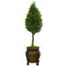 Nearly Natural 4.5 ft. Boxwood Cone Artificial Tree in Decorative Planter