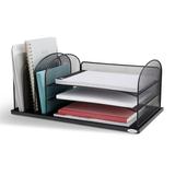 Safco Products Company Onyx Desktop Organizer w/ Three Trays & Three Upright Sections Mesh, Steel in Black | 8.25 H x 19.5 W x 11.5 D in | Wayfair