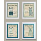 Vintage Bathing Suits: Cabana Beach Seaside Vista Ocean View to the Beach; Four 8x10in Framed Prints; Ready to hang!