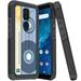 ANJ+ Slim Dual Layer Hybrid Shockproof Case + Tempered Glass Cover for Cricket Icon 3 Splendor AT&T Motivate 2 - Retro Cassette 4