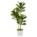 Nearly Natural 5.5 Fiddle Leaf Artificial Tree in White Metal Planter