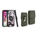 Bemz Ring Series Case for iPhone 14 Pro Max (TPU Silicone Cover with Magnetic Stand) and Vertical Rugged Nylon Belt Holster Pouch (Black White Marble/Midnight Green)