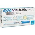 ExpoÂ® Vis-A-Vis Wet-Erase Overhead Transparency Markers Fine Tip Blue 12-Count