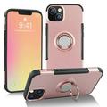 SOATUTO For iPhone 13 Mini 5.4 inch Case with 360 Rotating Metal Ring Kickstand Carbon Fiber Trim & Rubber Bumper Shockproof Protective Compatible With Apple iPhone 13 Mini 5.4 inch 2021 - Rose Gold