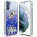 for Samsung Galaxy S21 FE /Fan Edition Cute Bling Glitter Iridescent Love Floral Ornament Slim TPU Hybrid Sparkle Stars Shockproof Cover Xpm Phone Case [Blue]