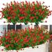 Sinhoon 8 Bundles Outdoor Artificial Flowers UV Resistant Fake Boxwood Plants Faux Greenery for Indoor Outside Hanging Plants Garden Porch Window Box Home Wedding Farmhouse DÃ©cor (Red)